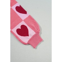 Azura Exchange Pink Plus Size Love Heart Block Mock Neck Lantern Sleeve Valentine Sweater - 1X thumbnail