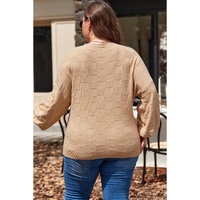 Light French Beige Solid Checkered Textured Knit Plus Size Sweater - 1X thumbnail