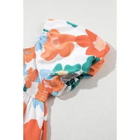 Orange Plus Size Flower Print Shirred Square Neck Maxi Dress - 2X thumbnail