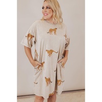 Apricot Plus Size Cheetah Print Side Pockets T Shirt Mini Dress - 1X thumbnail