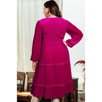 Rose Red Shirred V Neck Tiered Ruffled Velvet Plus Size Maxi Dress - 1X thumbnail