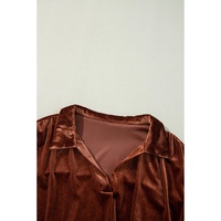 Coffee Plus Size V Neck Collared Pleated Back Rounded Hem Velvet Dress - 4X thumbnail