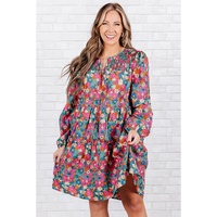 Sky Blue Plus Size Floral Print Shirred Ruffle Tiered Mini Dress - 2X thumbnail