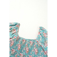 Green Plus Size Floral Print Square Neck Smocked Maxi Dress - 3X thumbnail