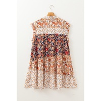 Beige Plus Size Floral Patchwork Button Front Collared Mini Dress - 4X thumbnail