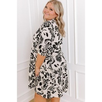 Black Floral Print Tiered Frilled Half Sleeve Plus Size Mini Dress - 1X thumbnail