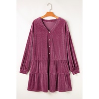Meadow Mauve Plus Size Textured Velvet Tiered Buttons Tiered Dress - 1X thumbnail