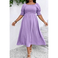 Wisteria Swiss Dot Smocked Frilled Neckline Short Sleeve Plus Size Dress - 1X thumbnail