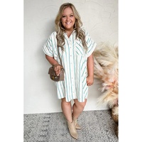 Green Stripe Plus Size St Patricks Day Short Sleeve Buttoned Shirt Dress - 4X thumbnail