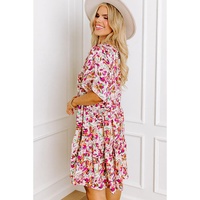 White Abstract Print V Neck Short Sleeve Ruffled Plus Size Mini Dress - 2X thumbnail