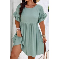 Grass Green Ruffle Trim Short Sleeve Plus Size Flared Mini Dress - 1X thumbnail