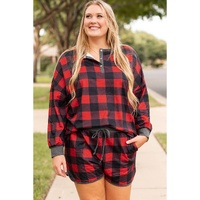 Fiery Red Christmas Buffalo Print Henley Top and Shorts Plus Size Set - 3X thumbnail