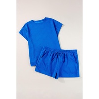 Dark Blue Plus Size Fashion Textured Short 2pcs Outfit - 2X thumbnail