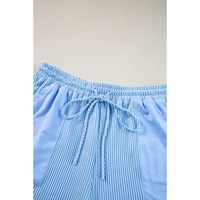 Light Blue Plus Size Ribbed Long Sleeve Top and Drawstring Shorts Set - 3X thumbnail