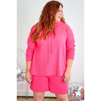 Rose Red Textured Hoodie and Shorts Plus Size Two Piece Set - 1X thumbnail