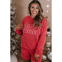 Racing Red MERRY Ribbed Knit Long Sleeve Lace-up Waist Plus Size Set - 4X thumbnail