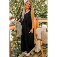 Black Plus Size Sleeveless Button Front Loose Jumpsuit - 3X thumbnail