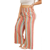 Orange Stripe Plus Size Boho Smocked Waist Loose Pants - 1X thumbnail