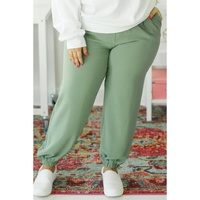 Green Plus Size Drawstring Shirred Waist Casual Jogger Pants - 1X thumbnail