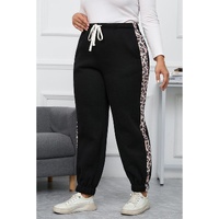 Azura Exchange Black Plus Size Contrast Leopard Side Panel Joggers - 3X thumbnail