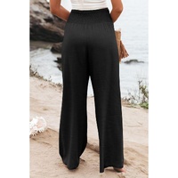 Azura Exchange Black Shirred High Waist Plus Size Wide Leg Pants - 1X thumbnail
