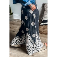 Azura Exchange Black Plus Size Geometric Ethnic Print Drawstring Wide Leg Pants - 4X thumbnail