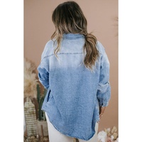Sky Blue Plus Size Chest Pocket Button-Up Denim Shacket - 1X thumbnail