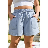 Beau Blue Pocketed Drawstring High Waist Plus Size Denim Shorts - 3X thumbnail