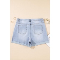 Beau Blue Folded Edge High Waist Plus Size Denim Shorts - 3X thumbnail
