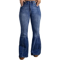 Azura Exchange Dark Blue Plus Size Stitching Washed Flare Jeans - 2X thumbnail