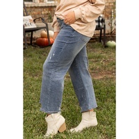 Medium Grey Plus Size Button Fly High Waist Ripped Straight Leg Jeans - 1X thumbnail