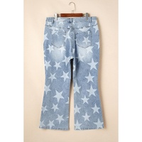 Sky Blue Star Printed Multi Buttons Slit Knee Destroyed Plus Size Jeans - 3X thumbnail