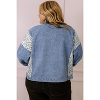Beau Blue Leopard Patchwork Flap Detail Plus Size Denim Jacket - 2X thumbnail
