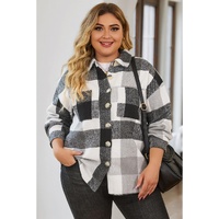 Gray Plus Size Checkered Button-Up Shacket - 1X thumbnail