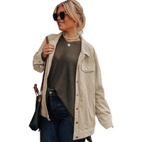 Khaki Plus Size Crochet Pattern Back Corduroy Jacket - 1X thumbnail