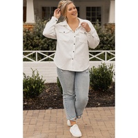 Beige Plus Size Textured Flap Pockets Jacket - 2X thumbnail