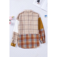 Gold Brick Plus Size Plaid Patchwork Button up Shacket - 1X thumbnail