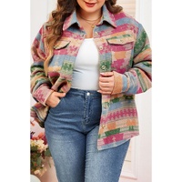 Pink Plus Size Aztec Printed Flap Pocket Shacket - 1X thumbnail