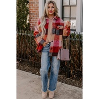 Orange Plaid Print Flap Pockets Buttoned Casual Plus Size Jacket - 3X thumbnail
