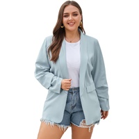 Sky Blue Plus Size Soft Lightweight Pocketed Lapel Blazer - 3X thumbnail