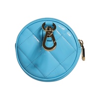 Dolce & Gabbana Women's Light Blue Lamb Leather DG Crystal Round Coin Purse Wallet - One Size thumbnail