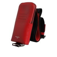 Dolce & Gabbana Men's Red Leather Logo Zip Around Card Holder Wide Strap Wallet (Copy) - One Size thumbnail