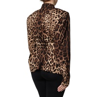 Dolce & Gabbana Women's Brown Leopard Silk Button Down Coat Jacket - 42 IT thumbnail