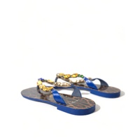 Dolce & Gabbana Women's Elegant Blue Leather Flat Sandals - 35.5 EU thumbnail
