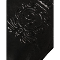 Dolce & Gabbana Men's Black Leather Embossed Logo Short Hands Gloves - 10 thumbnail