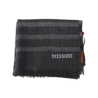Missoni Men's Gray Striped Wool Unisex Neck Wrap Fringes Scarf - One Size thumbnail
