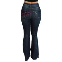 High Waist Flare Denim Jeans with Queen Patch Embroidery 38 IT Women thumbnail