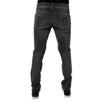 Dolce & Gabbana Men's Dark Gray Washed Cotton Slim Fit Denim Jeans - 52 IT thumbnail