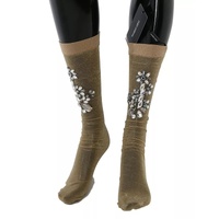 Dolce & Gabbana Women's Gold Stretch Floral Clear Crystal Stocking Socks - M thumbnail
