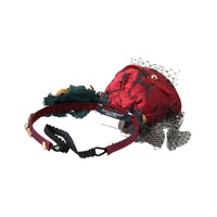 Dolce & Gabbana Women's Red with multicolor Rose Silk Crystal Netted Logo Diadem Headband - One Size thumbnail